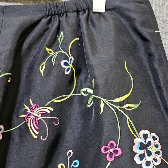 Vintage s.l.b Woman 100% Silk Pants Floral Embroidery Size 14W Black Formal - Picture 12 of 16